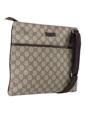Authentic GUCCI GG Supreme Shoulder Bag PVC Beige Silver 141626